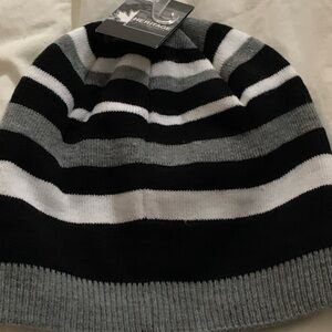 Pajar Black, Gray, and White Striped Beanie